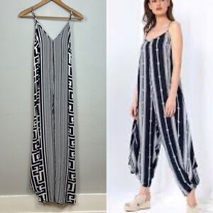Elsta by CSN Harem Jumpsuit in Stripes and Greek Print Sz S/M